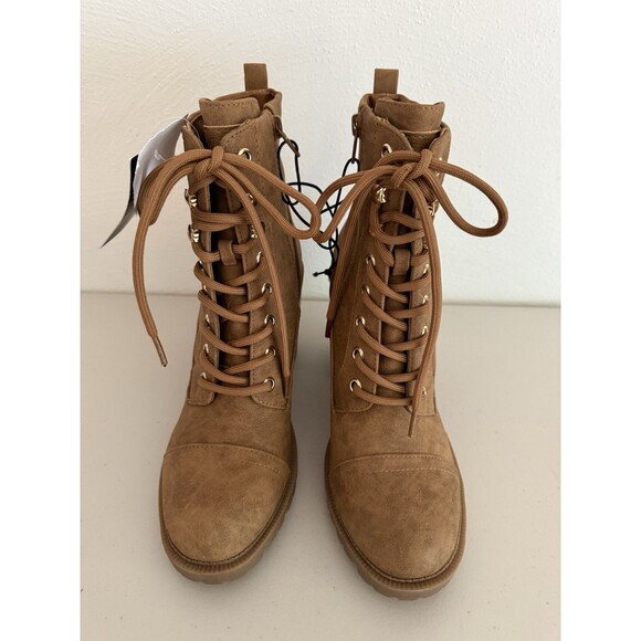 GBG Los Angeles Jalia Ankle Boots Women Size 7 Natural Brown Lace Up Block Heels - Picture 2 of 10